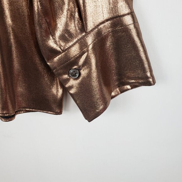 Brunello Cucinelli NWT Metallic Copper Silk Blouse Menswear Style Womens Size XL - Picture 7 of 15